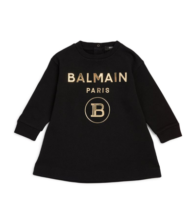 Balmain Babies' Kids Long-sleeved Logo Dress (6-36 Months) In Black