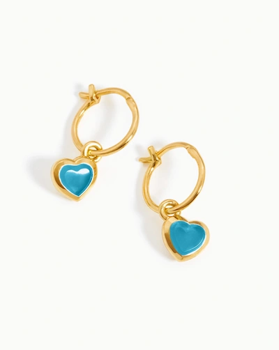 Missoma Jelly Heart Gemstone Charm Hoop Earrings 18ct Gold Plated Vermeil/blue Quartz