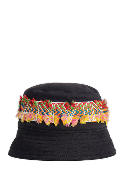 Lanvin Logo-embroidered Fringed Hat In Black