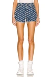 Alexander Wang Logo Print Rip Denim Shorts In Blue
