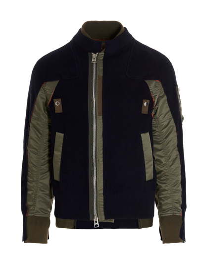 Sacai Panelled Zipped Jacket In Blue | ModeSens