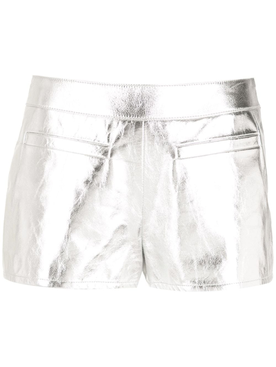 Saint Laurent Short Metallise Leather Shorts In Metallic