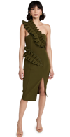 Andrea Iyamah Women's Kamala Asymmetric Knee-length Dress In Deep Olive