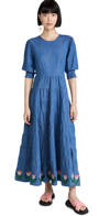 Rixo London Kristen Tiered Embroidered Denim Maxi Dress In Denim Tulip Embroidery