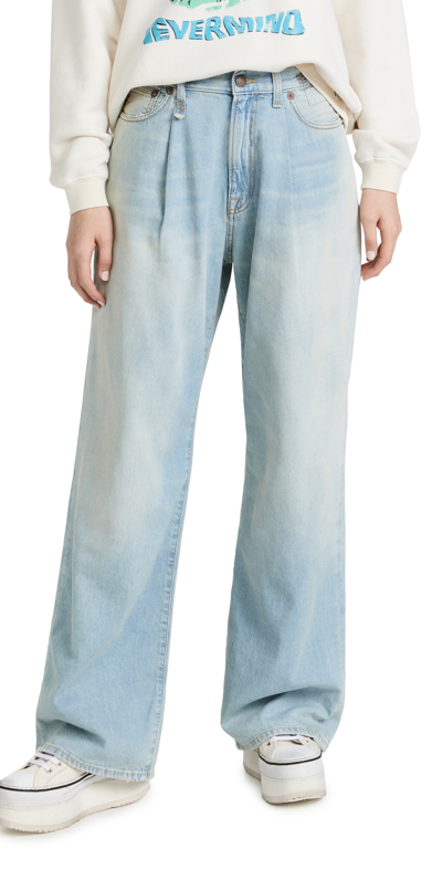 R13 Damon Pleated Wide Leg Jean In Blue