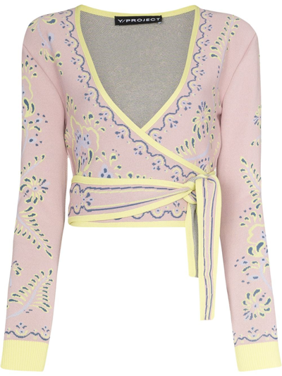 Y/project Wrap Jacquard Cardigan Pink/yellow