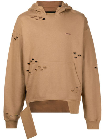 Mostly Heard Rarely Seen Ripped Cotton Hoodie In Brown