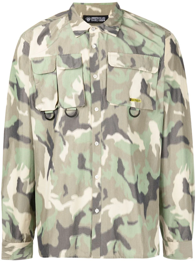 Mostly Heard Rarely Seen Blurry Camouflage-print Long-sleeve Shirt In Green