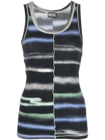 Diesel T-ankycut Striped Vest Top In Black
