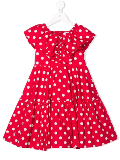 Monnalisa Teen Ruffled Polka-dot Dress In Red