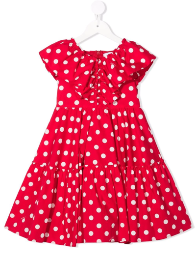 monnalisa red dress MONNALISA Red brocade dress with flounces