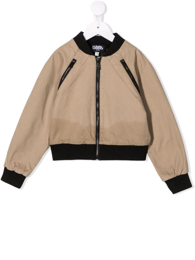 Karl Lagerfeld Kids' 对比边饰飞行员夹克 In Beige