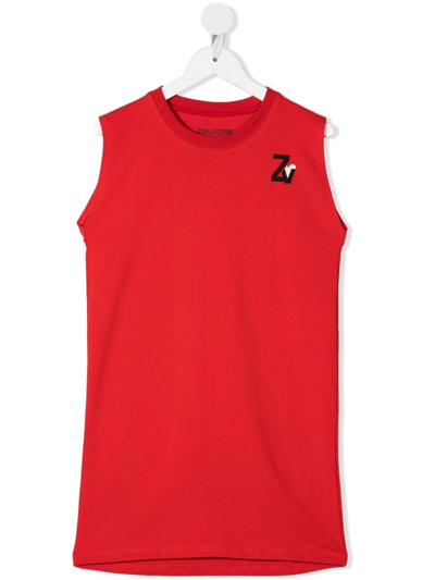 Zadig & Voltaire Kids' Chest Logo-print Tank Dress In Red