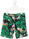 KENZO LEAF-PRINT LOGO-PATCH SHORTS