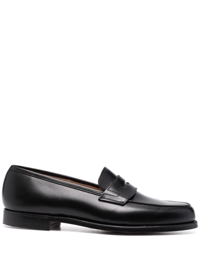 Crockett & Jones Leather Penny Loafers In Black