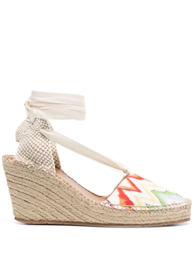 Missoni White 95 Zigzag Wedge Espadrilles In Beige