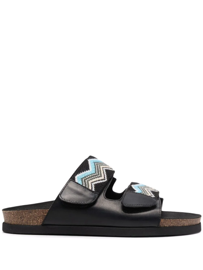 Missoni Zigzap-print Double-strap Slides In Black