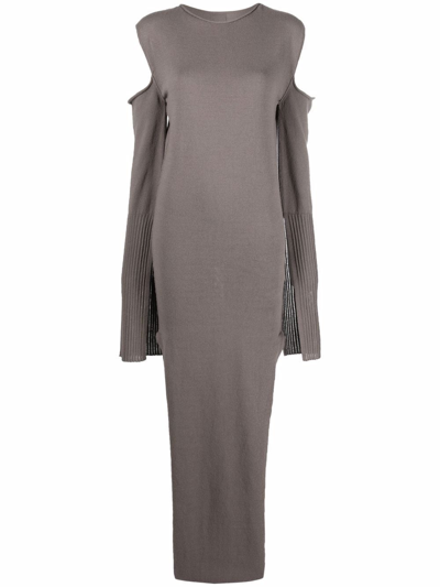 Rick Owens Cape-sleeve Cut-out Dress In Grey