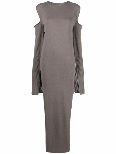 Rick Owens Lido Cape Virgin Wool Maxi Dress In Grey