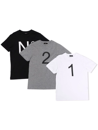 N°21 Set Of 3 N ° 21 Cotton T-shirts In Black