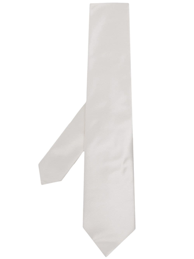 Emporio Armani Pointed Silk Tie In White