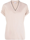 Brunello Cucinelli V-neck Stretch-cotton T-shirt In Neutrals