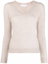 Liska V-neck Wool-silk Jumper In Neutrals