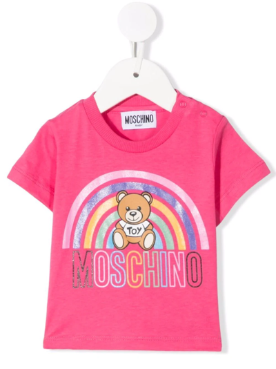 Moschino Babies' Teddy Bear-motif Cotton T-shirt In Rosa