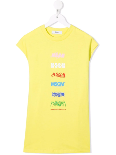 Msgm Teen Logo-print T-shirt Dress In Giallo