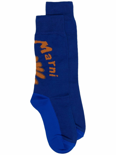 Marni Floral Intarsia Ankle Socks In Blue