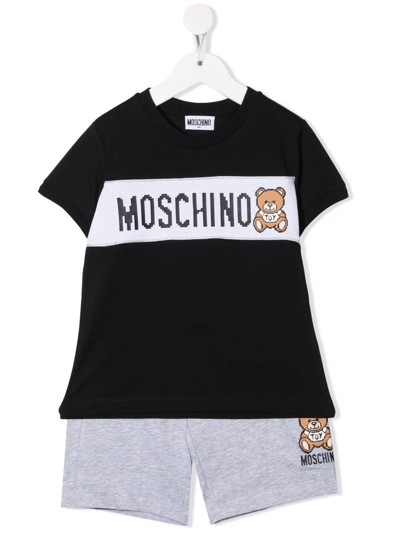 Moschino Kids' Teddy Bear Short Tracksuit Set In Black