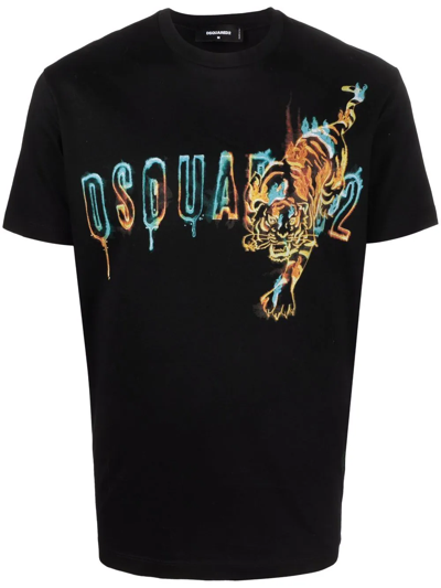 Dsquared2 Tiger Logo-print Cotton T-shirt In Nero