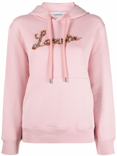Lanvin Crystal-embellished Cotton-jersey Hoody In Pink