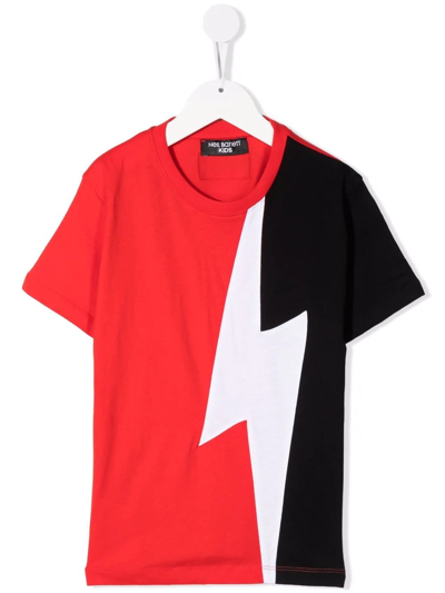 Neil Barrett Kids' Lightning T-shirt With Colour-block Design In Rosso