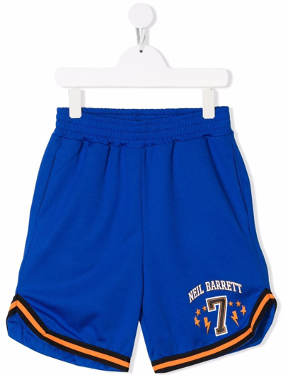 Neil Barrett Teen Number-print Court Shorts In Blue