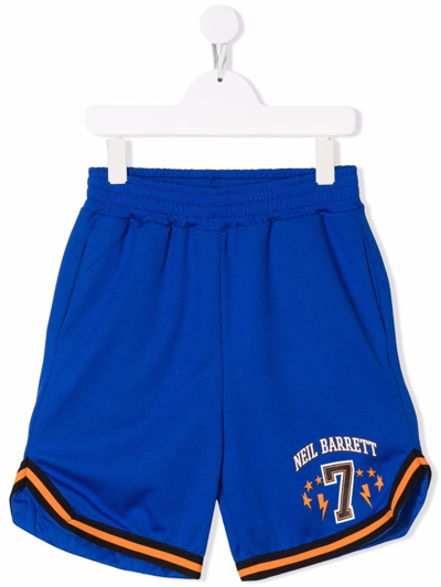 Neil Barrett Teen Number-print Court Shorts In Royal