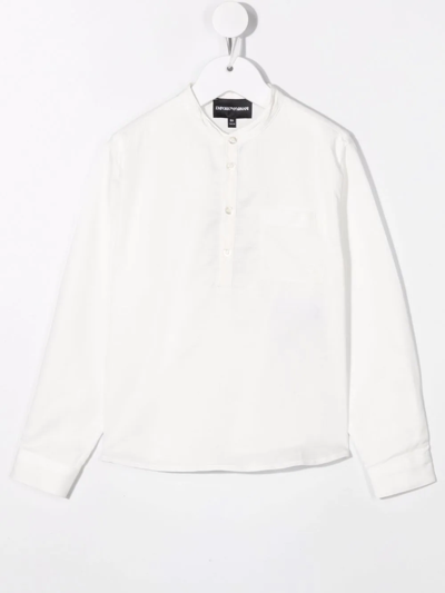 Emporio Armani Kids' Band-collar Shirt In White