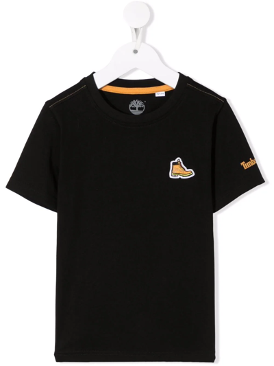 Timberland Kids' Logo-print Sleeve T-shirt In Black