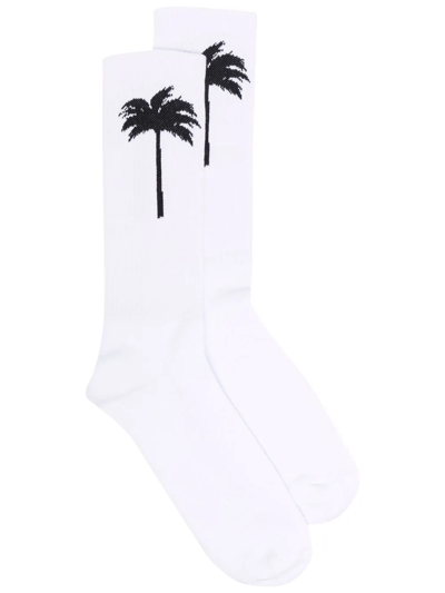 Palm Angels Palm Tree Logo Socks In White