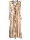 Blumarine Snake Print Silk Crepe Ruffle Midi Dress In Neutrals