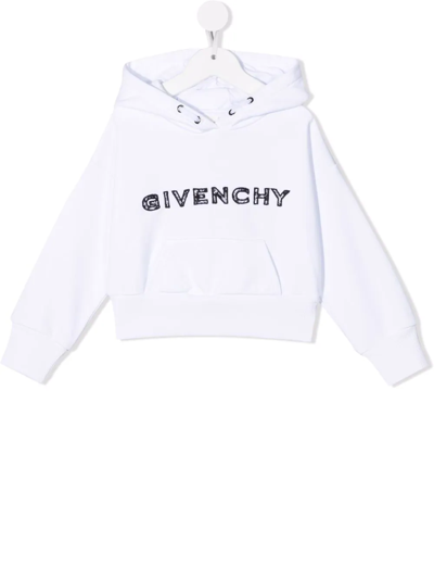 Givenchy Kids' Logo-embroidered Cotton Hoodie In White