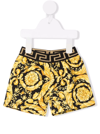 Versace Baby Baroque Print Cotton Shorts In Gold