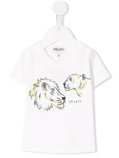 Kenzo Babies' Animals-print Short-sleeve T-shirt In White