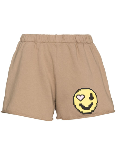 Natasha Zinko Emoji Print Cotton Shorts In Neutrals