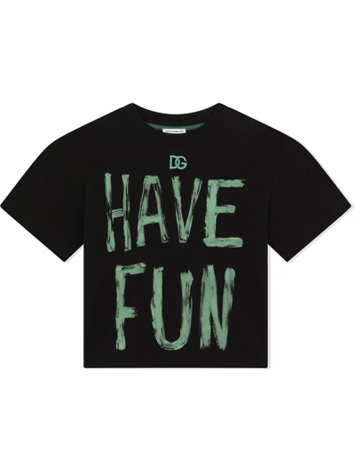 Dolce & Gabbana Kids' Interlock T-shirt With Have Fun Print In Black