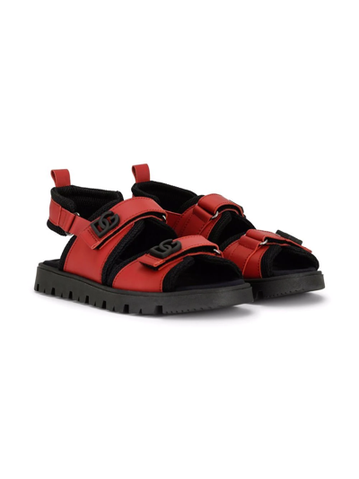 Dolce & Gabbana Kids' Touch-strap Leather Sandals In Red