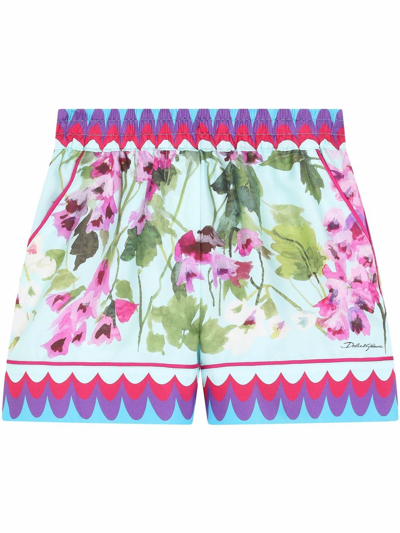 Dolce & Gabbana Multicolor Floreal Print Bermuda Shorts Dolce&gabbana Kids In Blue