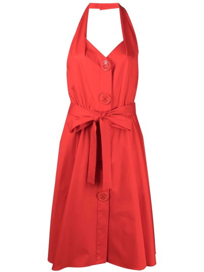 Moschino Halterneck Cotton Midi Dress In Red