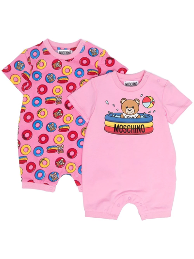 Moschino Babies' Teddy Bear Motif Romper In Pink