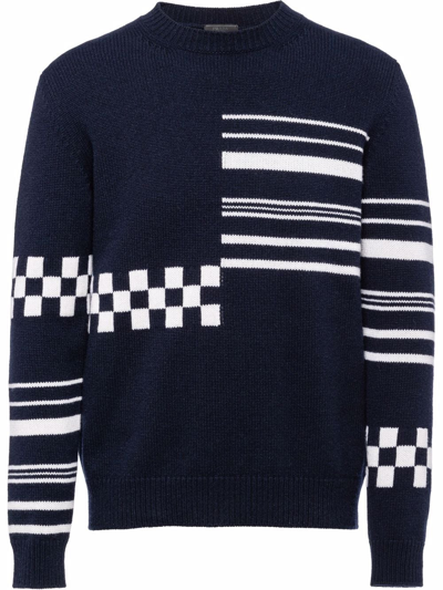 Prada Intarsia-knit Cashmere Jumper In Blue